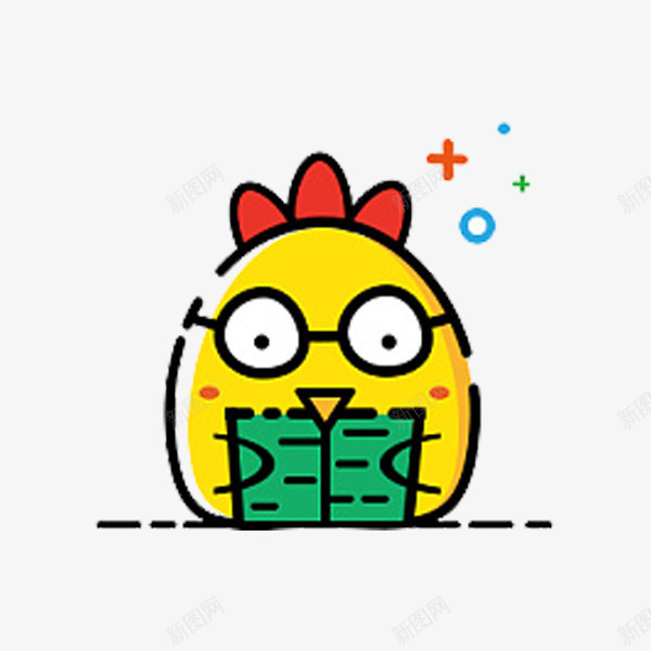 黄色小鸡png免抠素材_新图网 https://ixintu.com 书本 可爱 圆圆眼睛 小鸡 尖嘴 眼镜框 红色鸡冠