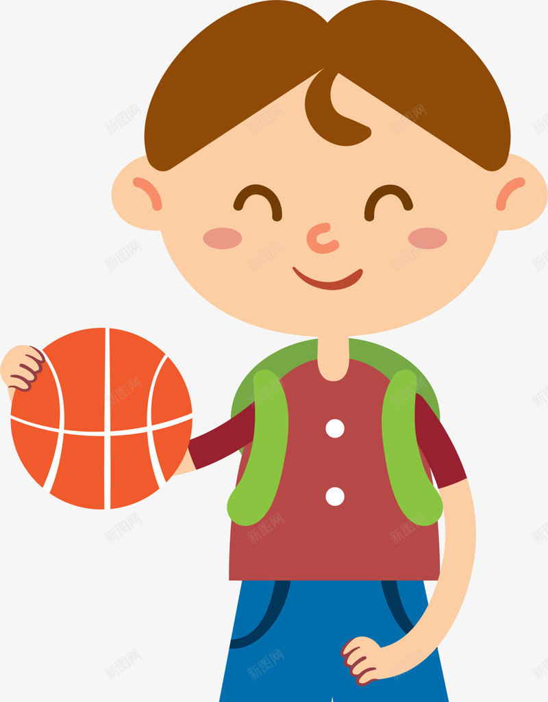 开学季拿着篮球的小男孩png免抠素材_新图网 https://ixintu.com 上学 可爱小男孩 开学季 开心 拿着篮球的小男孩 背着书包