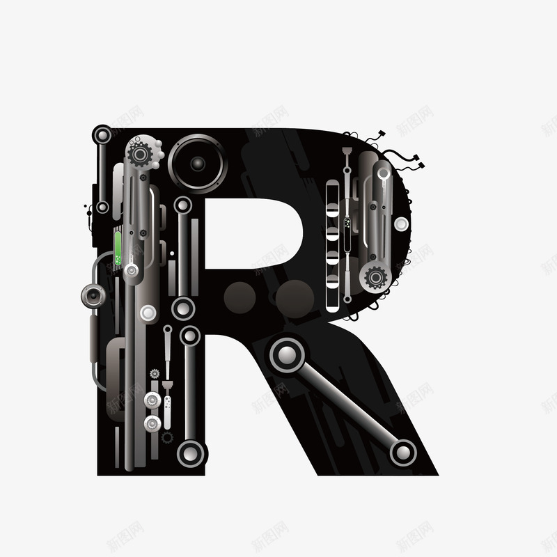 机械创意字母Rpng免抠素材_新图网 https://ixintu.com 26个字母 字体设计 广告字母 现代科技 立体字母 艺术字 艺术字母设计 英文字母 黑色