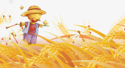 黄色的稻草人卡通稻田高清图片