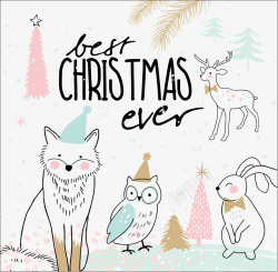 圣诞猫头鹰手绘动物圣诞树背景矢量图高清图片