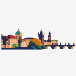 布拉格城堡景区水彩手绘城堡高清图片