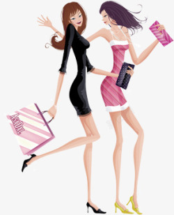 购物袋包包手绘购物女孩高清图片