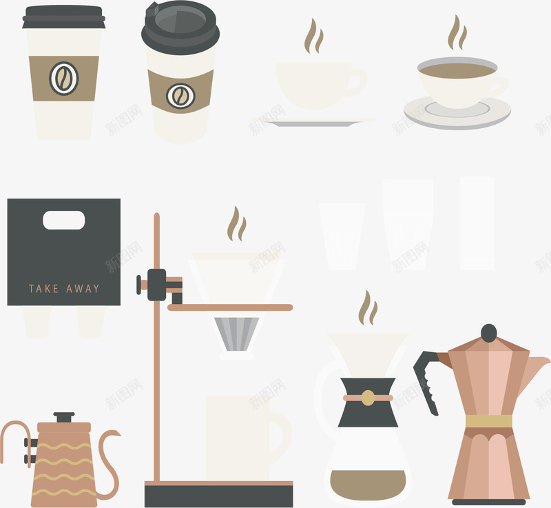 咖啡店用具png免抠素材_新图网 https://ixintu.com 咖啡店 咖啡机 咖啡杯 外带杯