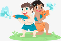 打水仗男孩儿童节打水枪的男孩高清图片
