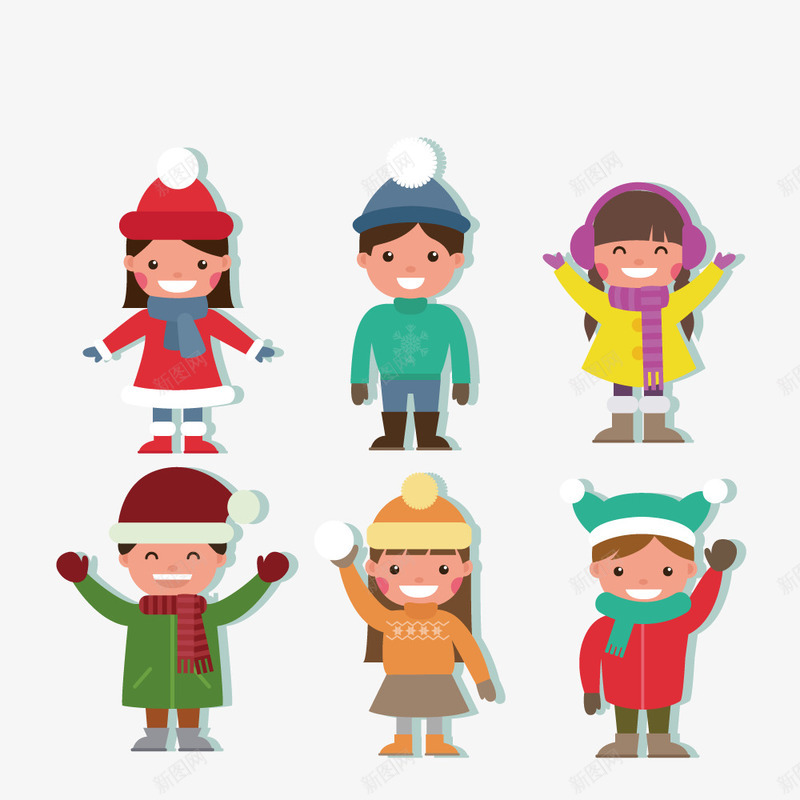 儿童穿着冬季服装矢量图ai免抠素材_新图网 https://ixintu.com 儿童 冬季 卡通 服装 装扮 矢量图