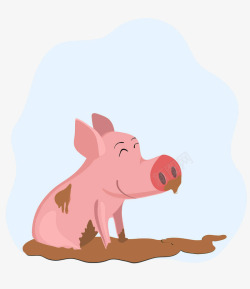 卡通可爱插图小猪身上沾上污泥素材