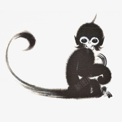 猴年版生肖中国风一只可爱的水墨猴子高清图片