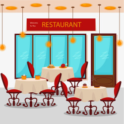 扁平化餐厅内部图时尚餐厅内部桌椅图矢量图高清图片
