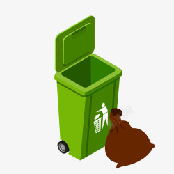 日常垃圾绿色垃圾桶和咖啡色垃圾袋矢量图高清图片