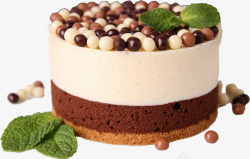 可口甜点实物三层巧克力豆薄荷蛋糕高清图片
