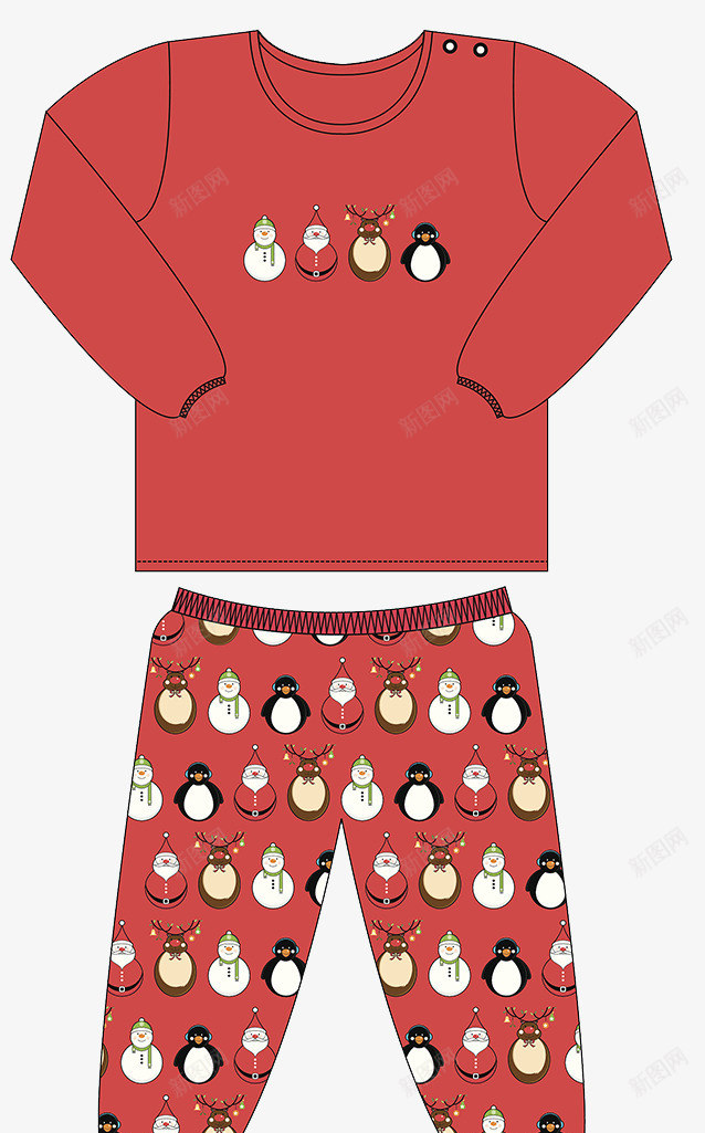 圣诞节主题衣服psd免抠素材_新图网 https://ixintu.com 印花 圣诞老人 圣诞节活动 复古怀旧 套装 红色 衣服 雪人 雪橇 麋鹿