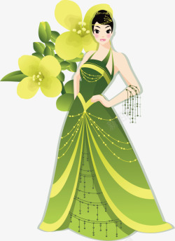 绿衣美丽可爱女人婚庆插画素材