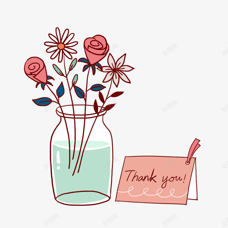 感谢贺卡和花瓶png免抠素材_新图网 https://ixintu.com 感谢 花朵 花瓶 贺卡