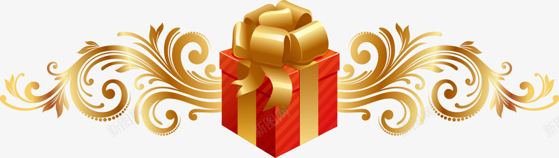 圣诞礼盒标贴元素png免抠素材_新图网 https://ixintu.com 圣诞节 平安夜 礼物 精美包装 金色