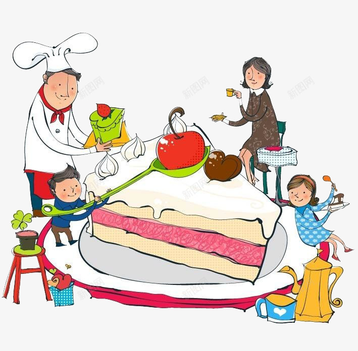 一家人分享蛋糕png免抠素材_新图网 https://ixintu.com 人物 才会 数量 食物
