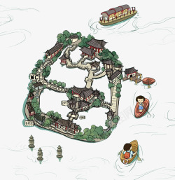 湖心亭可爱卡通彩绘建筑杭州地标图高清图片