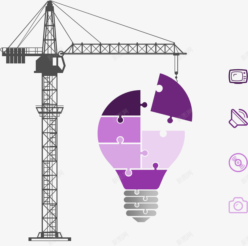塔吊与电灯泡png免抠素材_新图网 https://ixintu.com 办公 塔吊 工地 工地塔吊 电灯泡 目录