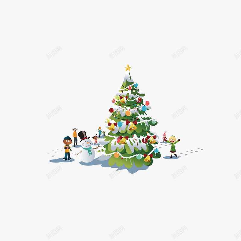 雪地里的圣诞树png免抠素材_新图网 https://ixintu.com 冬天 卡通 圣诞树 圣诞节 堆雪人 孩子们 手绘 打雪仗 雪人 雪地