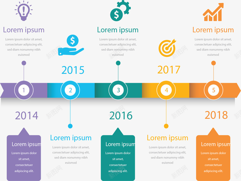 彩色丝带进度流程矢量图ai免抠素材_新图网 https://ixintu.com 发展历史 定制流程 时间轴 步骤图 步骤条 流程图 矢量png 矢量图 记录时间轴 进度 进度流程
