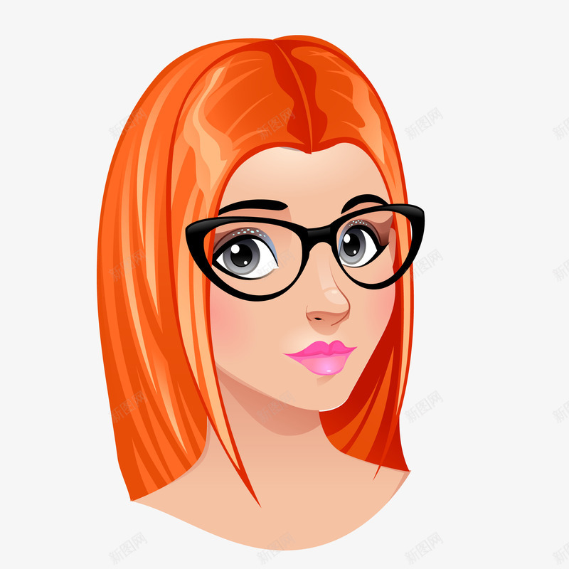 卡通戴眼镜的人物png免抠素材_新图网 https://ixintu.com 人物设计 卡通 戴眼镜 染发 橙色头发