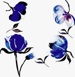 水彩蓝色花朵花纹矢量图素材