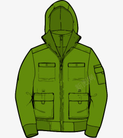 绿衣服小精灵手绘风格男式夹克带帽高清图片
