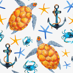 手绘海龟海生物底纹高清图片