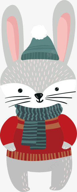 红色毛衣的冬天兔子矢量图素材