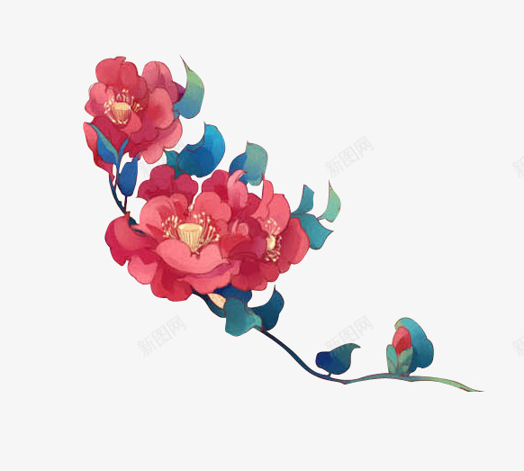 水墨风格花朵手绘png免抠素材_新图网 https://ixintu.com 手绘 水墨风格 红花 花朵