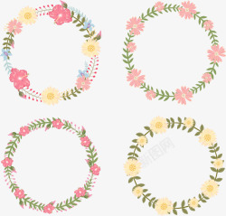 浪漫雏菊四个浪漫粉色花环矢量图高清图片