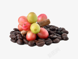 西域神果一堆咖啡果和咖啡豆实物高清图片