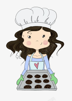 烘培师烤面包的卡通女孩高清图片