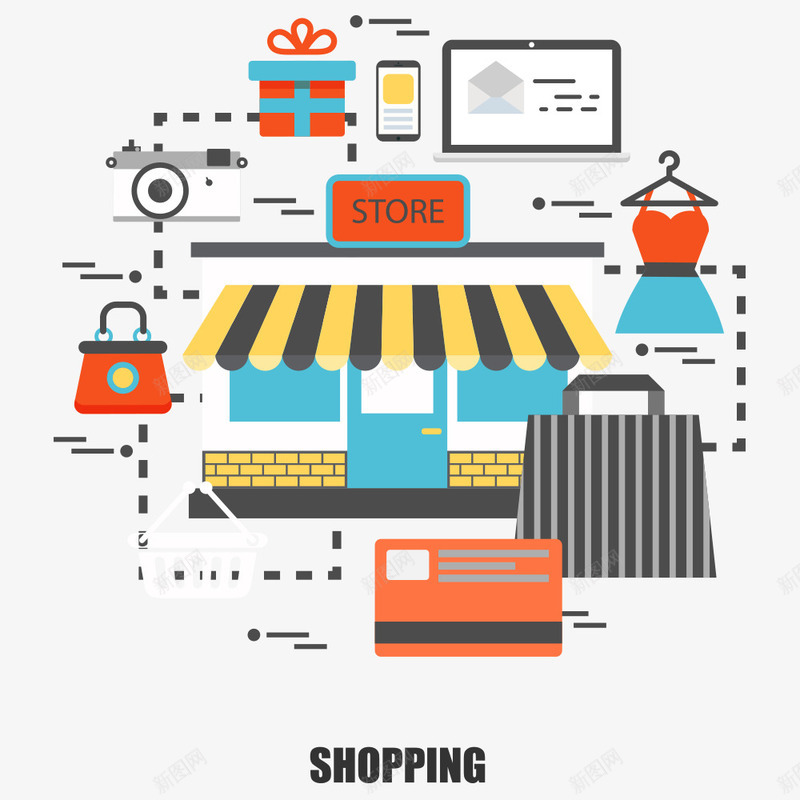商店与电子商务png免抠素材_新图网 https://ixintu.com 信用卡 商城 电子商务 礼盒 线下店铺 购物 购物袋