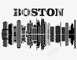 波士顿城市黑白装饰画库素材