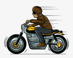 手绘卡通插图骑摩托车的机车男素材