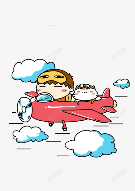 卡通飞行员和小猫png免抠素材_新图网 https://ixintu.com 卡通 卡通插画 小猫 手绘 飞行员