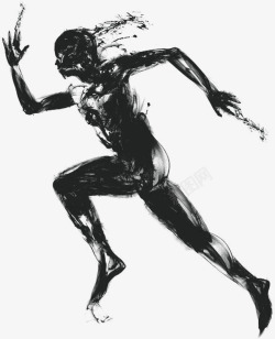 黑色水墨画奔跑的人奥运会素材