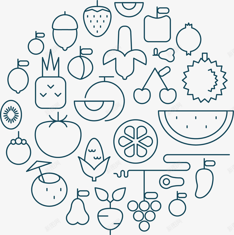 水果图标线框png_新图网 https://ixintu.com 手绘 水果 简一 线条 美食