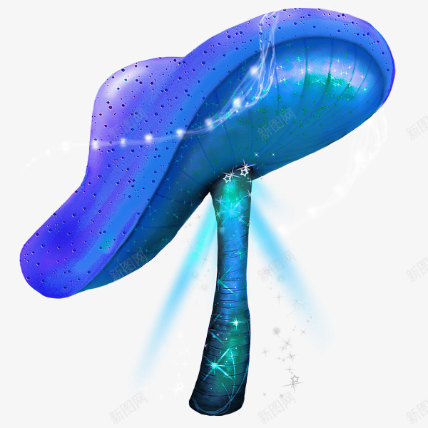 蓝色手绘卡通梦幻蘑菇png免抠素材_新图网 https://ixintu.com 卡通蓝色 发光 梦幻 蓝色 蘑菇