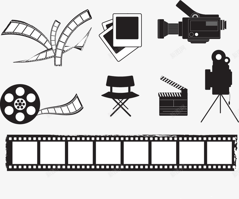 胶卷矢量图ai免抠素材_新图网 https://ixintu.com 免费矢量下载 手绘 摄像机 照片 电影 胶卷 矢量图