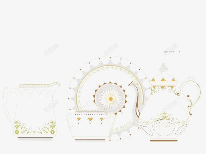 一套白底小绿花边的茶具png免抠素材_新图网 https://ixintu.com 精致 细腻 茶壶 茶杯