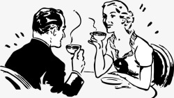 夫妇喝咖啡聊天素材