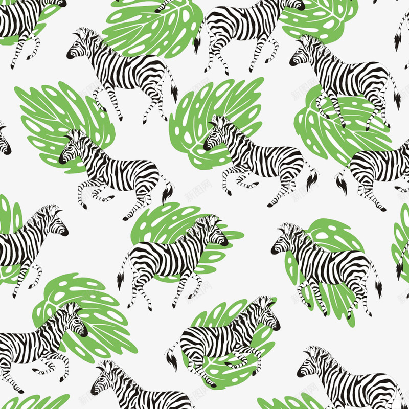 斑马壁纸png免抠素材_新图网 https://ixintu.com 动物 壁纸 手绘 排列 斑马 植物 绿色涂鸦 背景