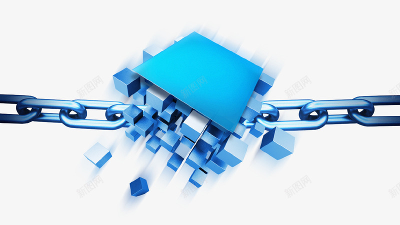 蓝色科技区块链插画psd免抠素材_新图网 https://ixintu.com 创意设计 区块链 插画 未来 科技 蓝色 链条