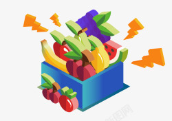 水果和天平秤立体插画渐变25D水果蔬菜插画矢量图高清图片