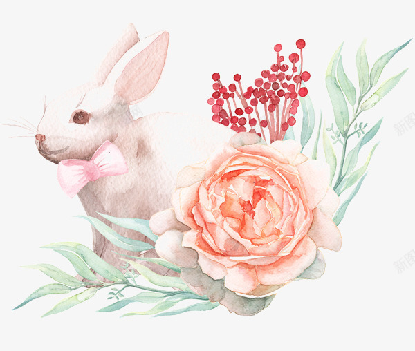 水彩手绘花朵小兔子png免抠素材_新图网 https://ixintu.com 兔子 水彩 花朵
