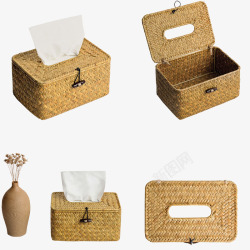 家用纸巾手工草编纸巾盒高清图片