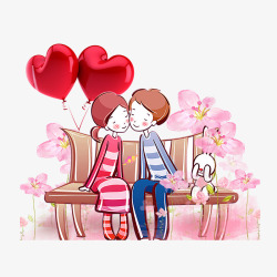 红色气球粉色泡泡情人节甜蜜情侣手绘元素男孩女孩高清图片