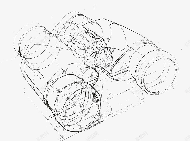 望远镜透视图手绘png免抠素材_新图网 https://ixintu.com 手绘透视图 望远镜 线条透视 透视图 透视线条